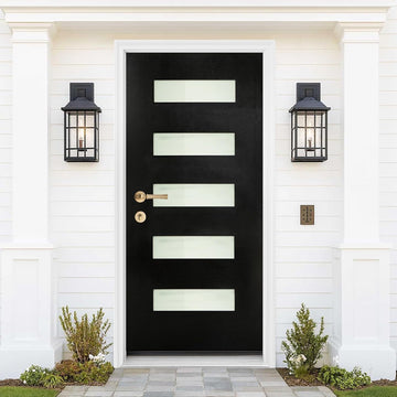 36" x 80" Fiberglass Entry Door, Modern Front Door with Vinyl Frame & Brickmould, Black Finished Knock-Down Fiberglass