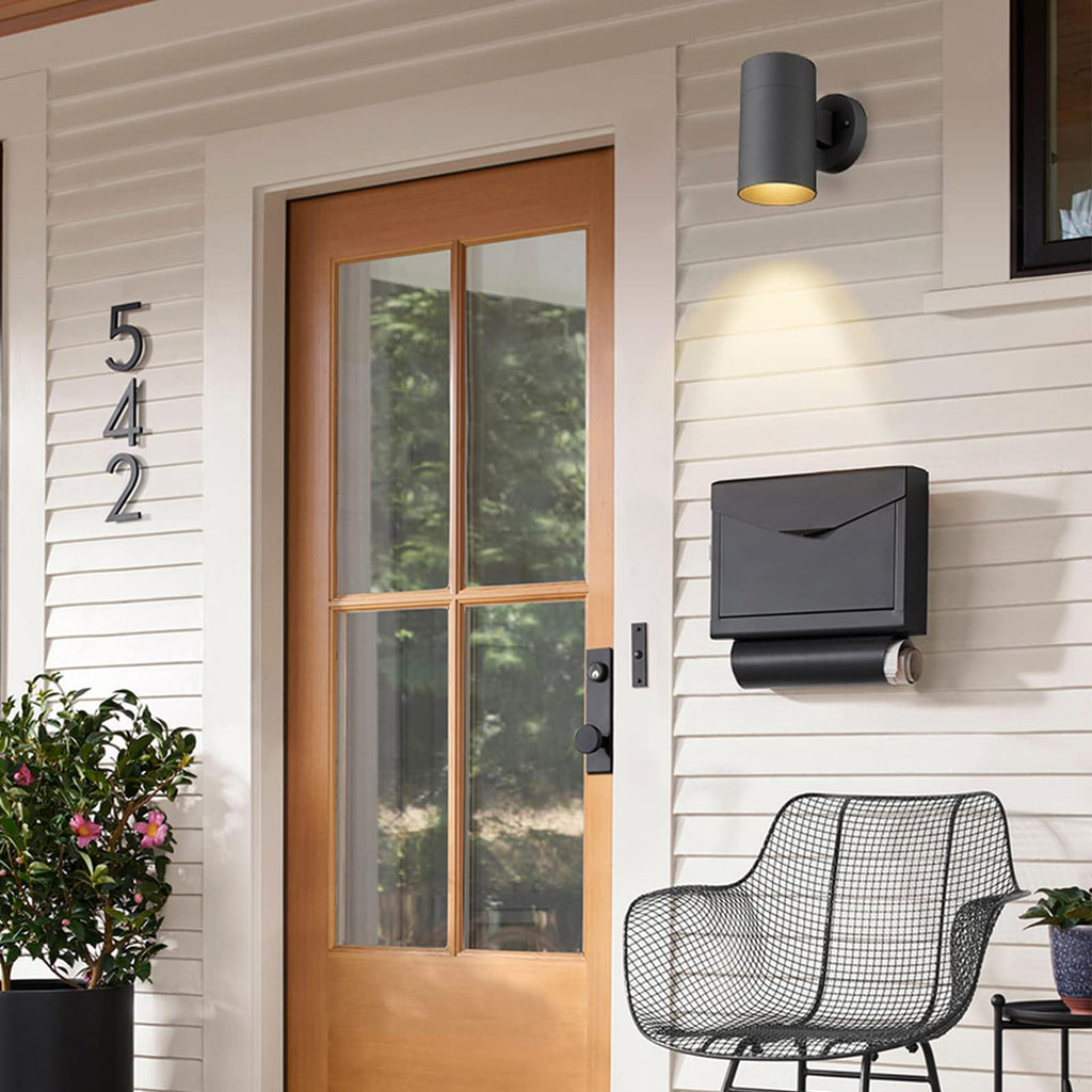 Modern Outdoor Wall Sconce Lights, Cylinder, Black, 2 Pack
