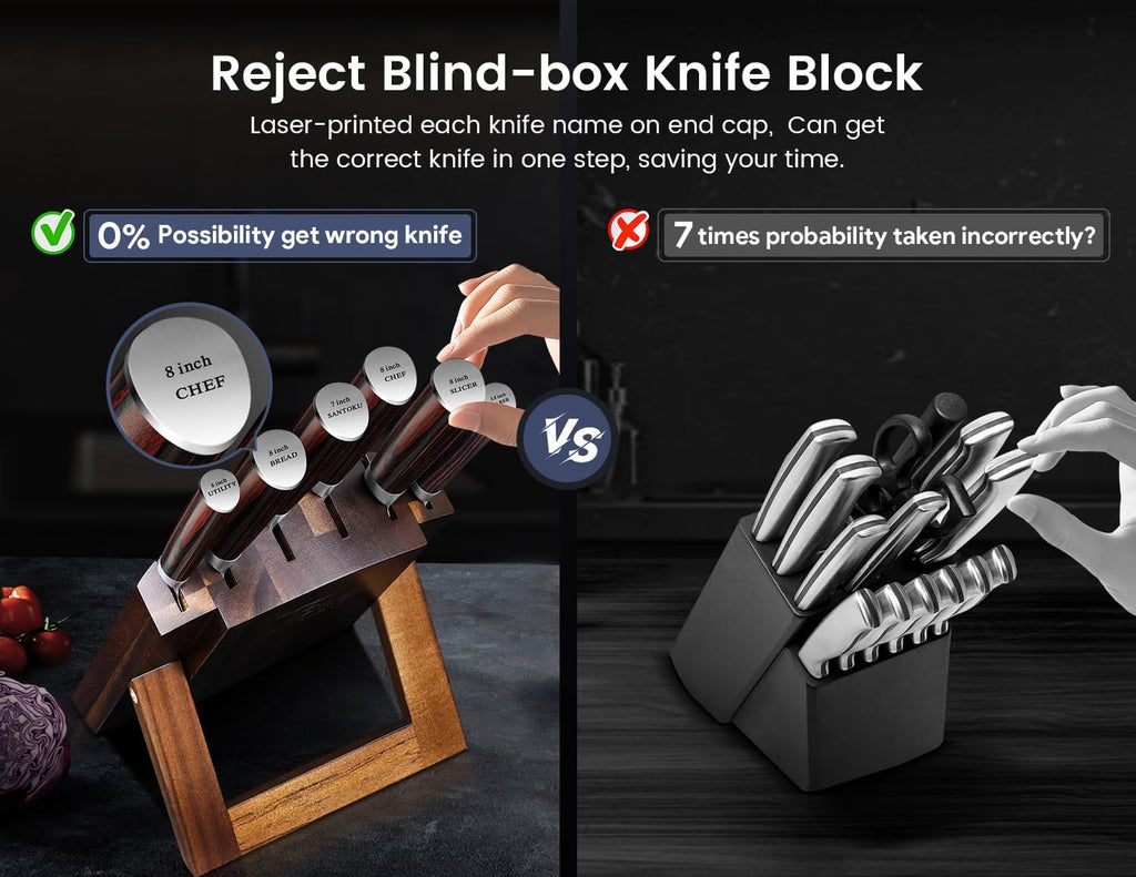 2026 Upgrade Knife Set 7 Piece Japanese Style Kitchen Knife Set With Foldable Magnetic Acacia Wood Block Sharp High