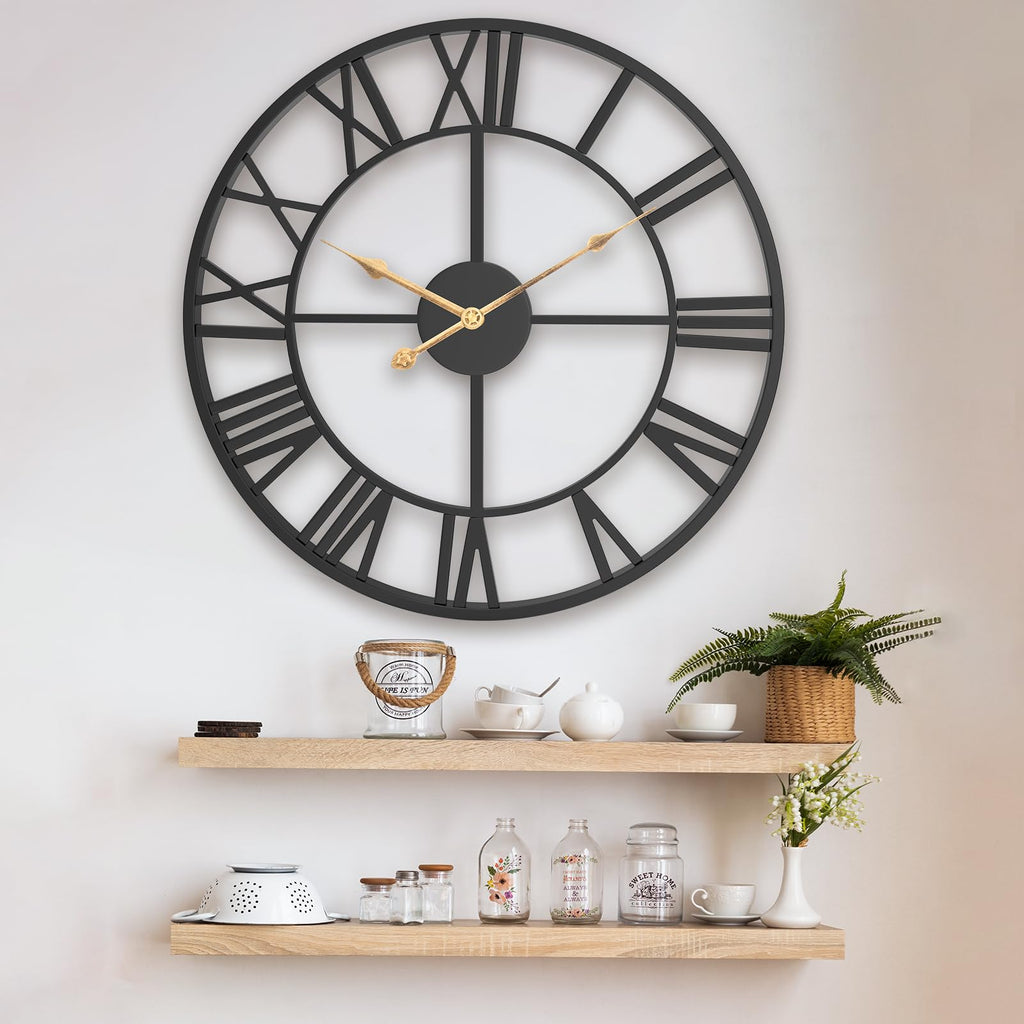 30 Inch Extra Giant Black Metal Roman Numeral Large Wall Clock