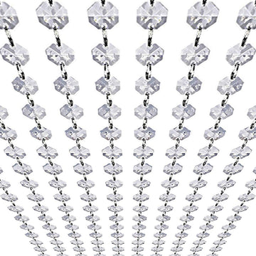 Crystal Garland Strands - Hanging Chandelier Gem Bead Chain - 14mm Clear Octagon Prism Diamond String Decorations for