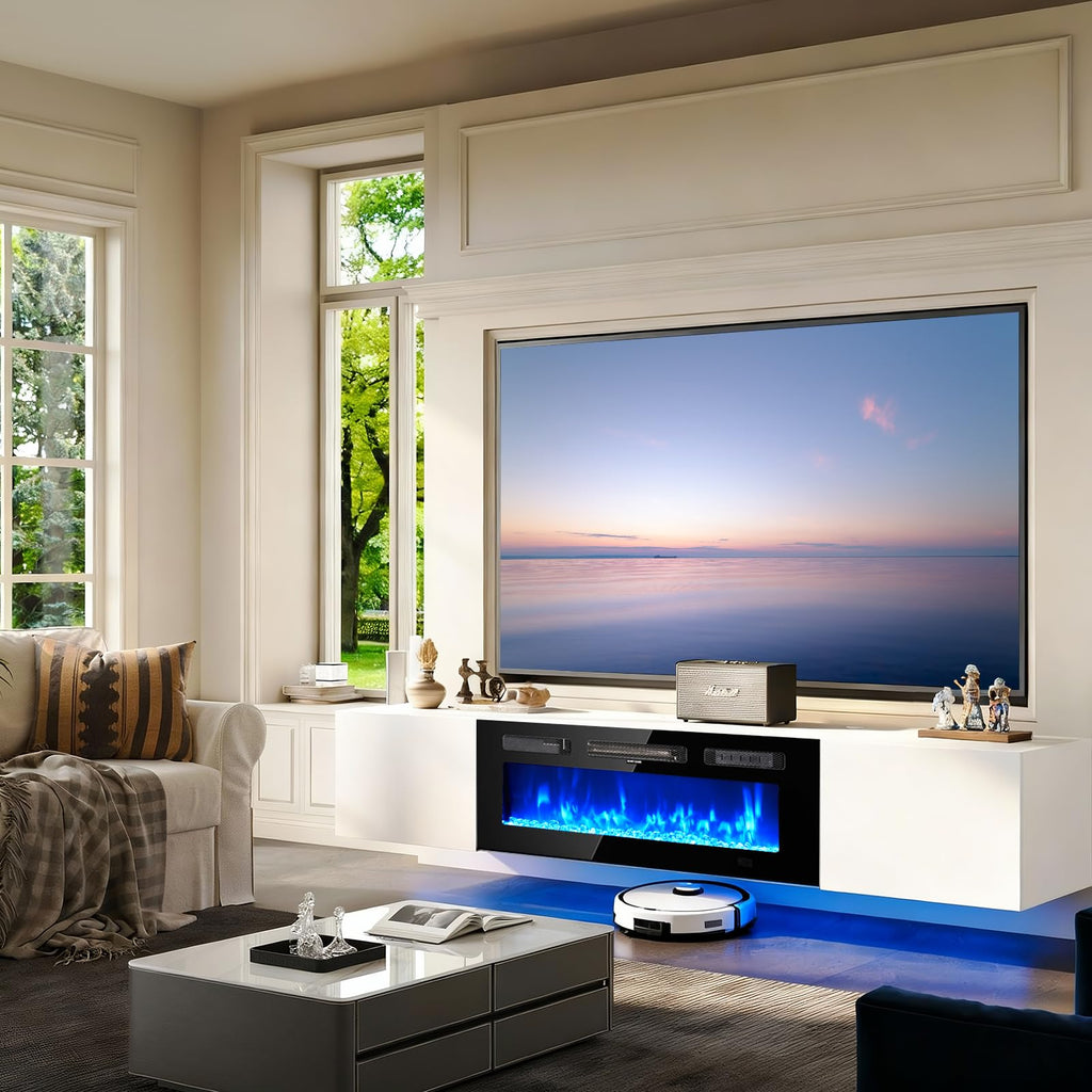 80'' Floating TV Stand with 40" Electric Fireplace, Wall Mounted Entertainment Center with Storage for TVs up to 90"