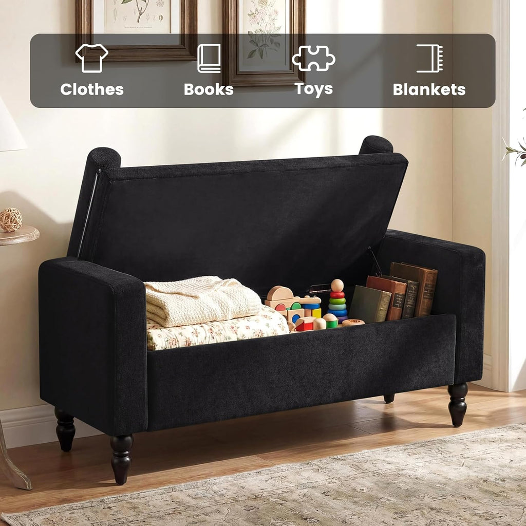 End of Bed Bench , 45.7" Linen Storage Ottoman Bench with Removable Pillows, Upholstered Entryway Bench with Solid