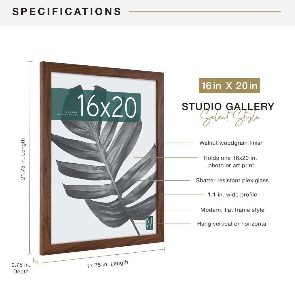 Studio Gallery Poster Frame, 16x20, Walnut Woodgrain