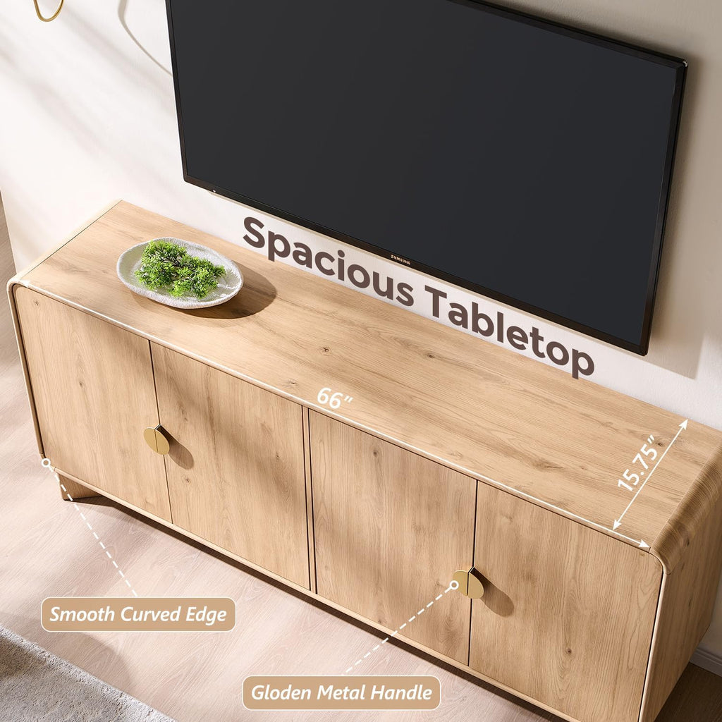 Modern Buffet Cabinet with Storage, 70" Large Sideboard Buffet Storage Cabinet with 4 Doors and Adjustable Shleves
