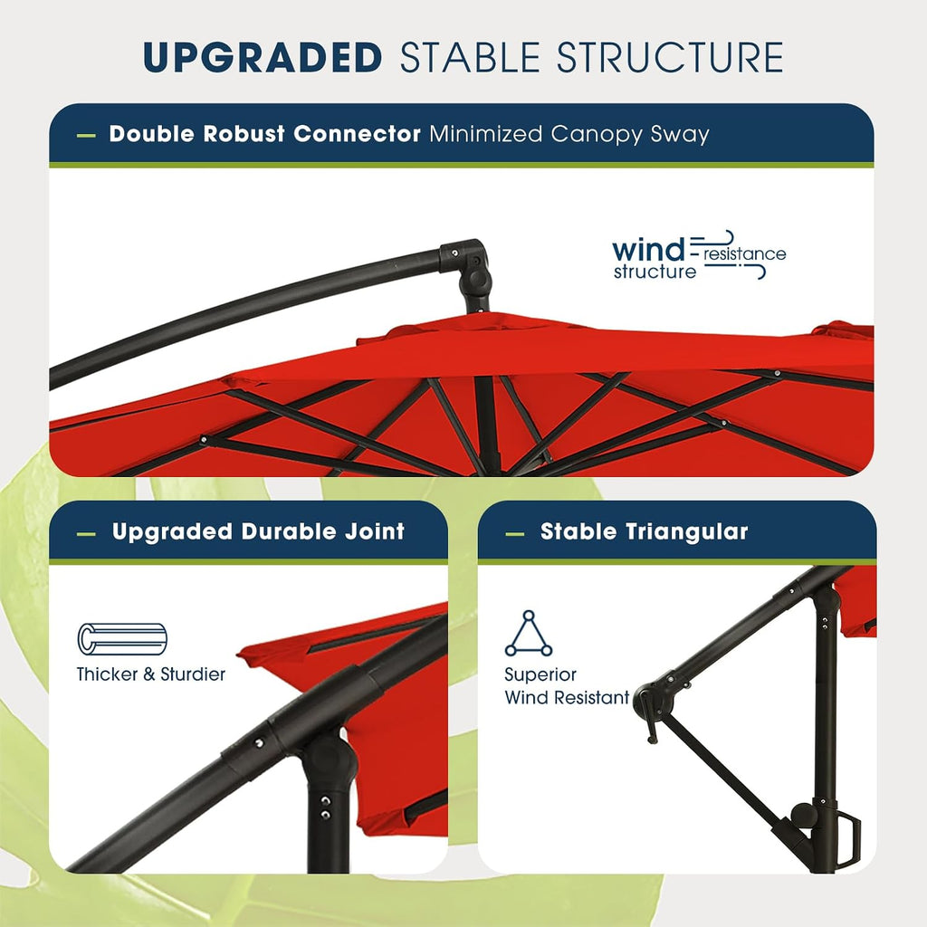 10ft Patio Umbrella with Base Included, Outdoor Offset Cantilever Umbrella, Infinite Tilt, Crank and Cross Base
