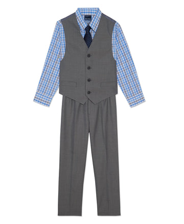 Boys piece Vest Set with Dress Shirt, Bow Tie, Vest, and Pants Suit, Light Gray, US