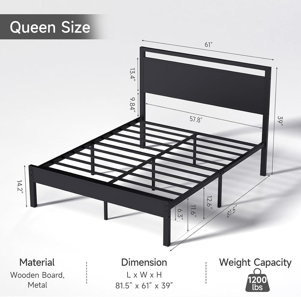Queen Bed Frame with Modern Wood Headboard & Footboard, Upgraded Heavy Duty Metal Sturdy Bed Frame Queen, Stable
