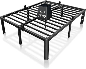 14 inch Metal Queen Bed Frame with Rounded Corner and Headboard Hole Mattress Retainers 3500LBS Heavy Duty Steel Slats