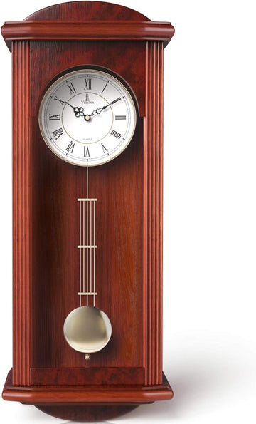 Pendulum Wall Clock, Silent Decorative Wood Clock with Swinging Pendulum, Battery Operated, Large Red Wooden Design, for Living Room, Kitchen, Office & Home Decor, 26.75 x 11.5 inches