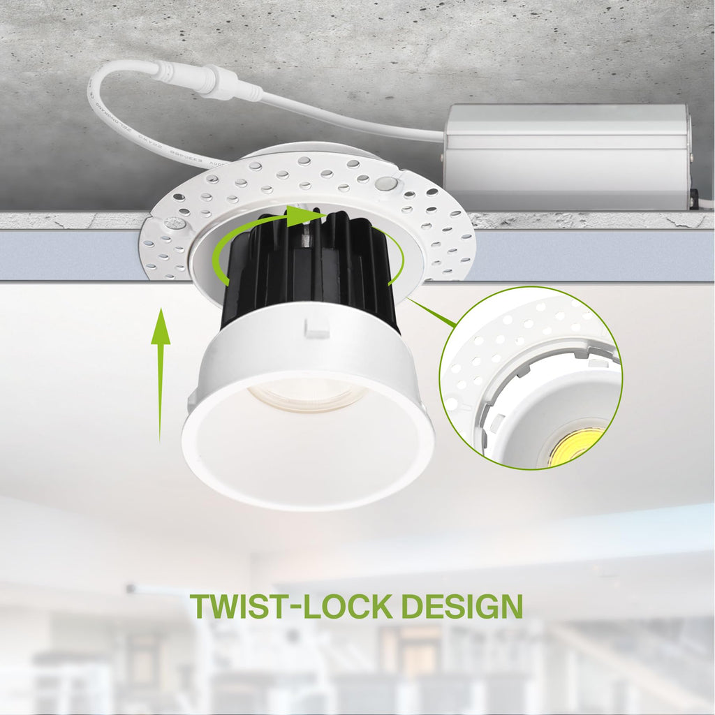 2 Inch Trimless LED Recessed Ceiling Light Fixture, Mud-in Canless Downlight with Junction Box, 5CCT 2700K-5000K, 8W