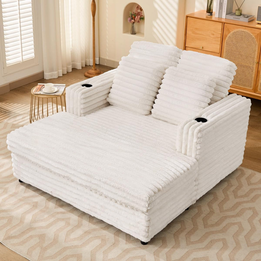 66'' Chaise Lounge Chair Soft Velvet Upholstery ,Oversized Lounge Chair Includes Cup Holders Side Pockets and USB &
