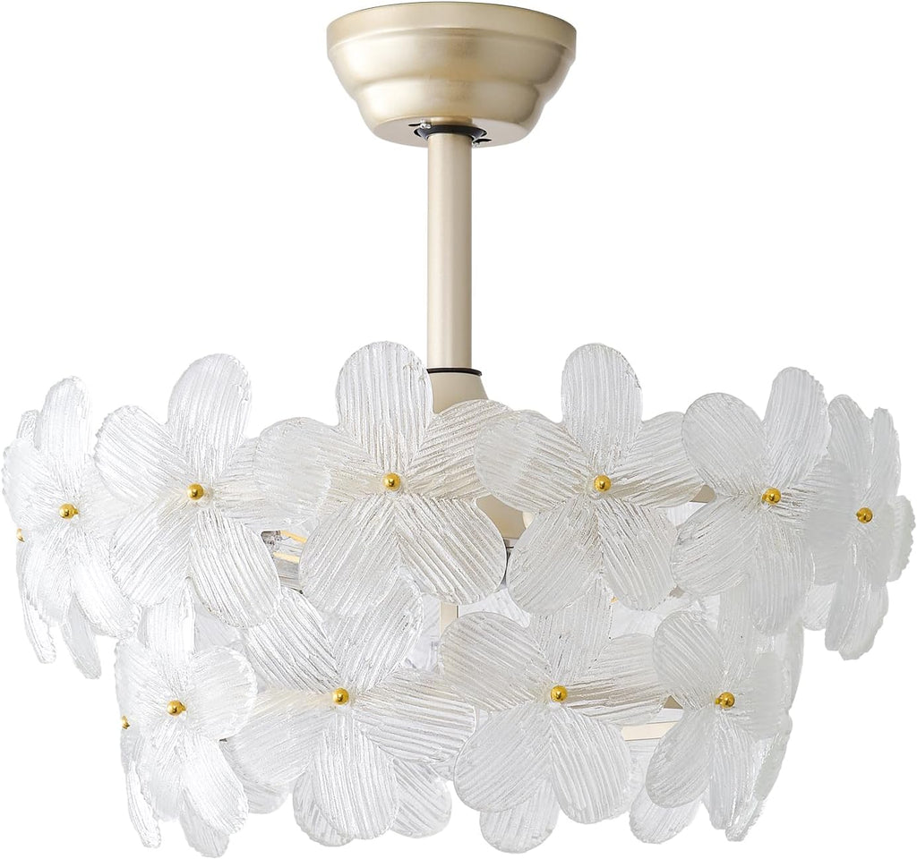 20" Gold Crystal Fandelier Ceiling Fans with Lights, Gold Flower Chandelier Ceiling Fan with Light Remote Control