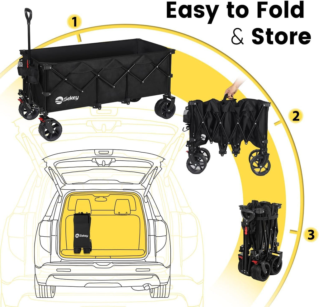 48''L Collapsible Foldable Extended Wagon with 660lbs Weight Capacity, Heavy Duty 300L Folding Utility Garden Cart