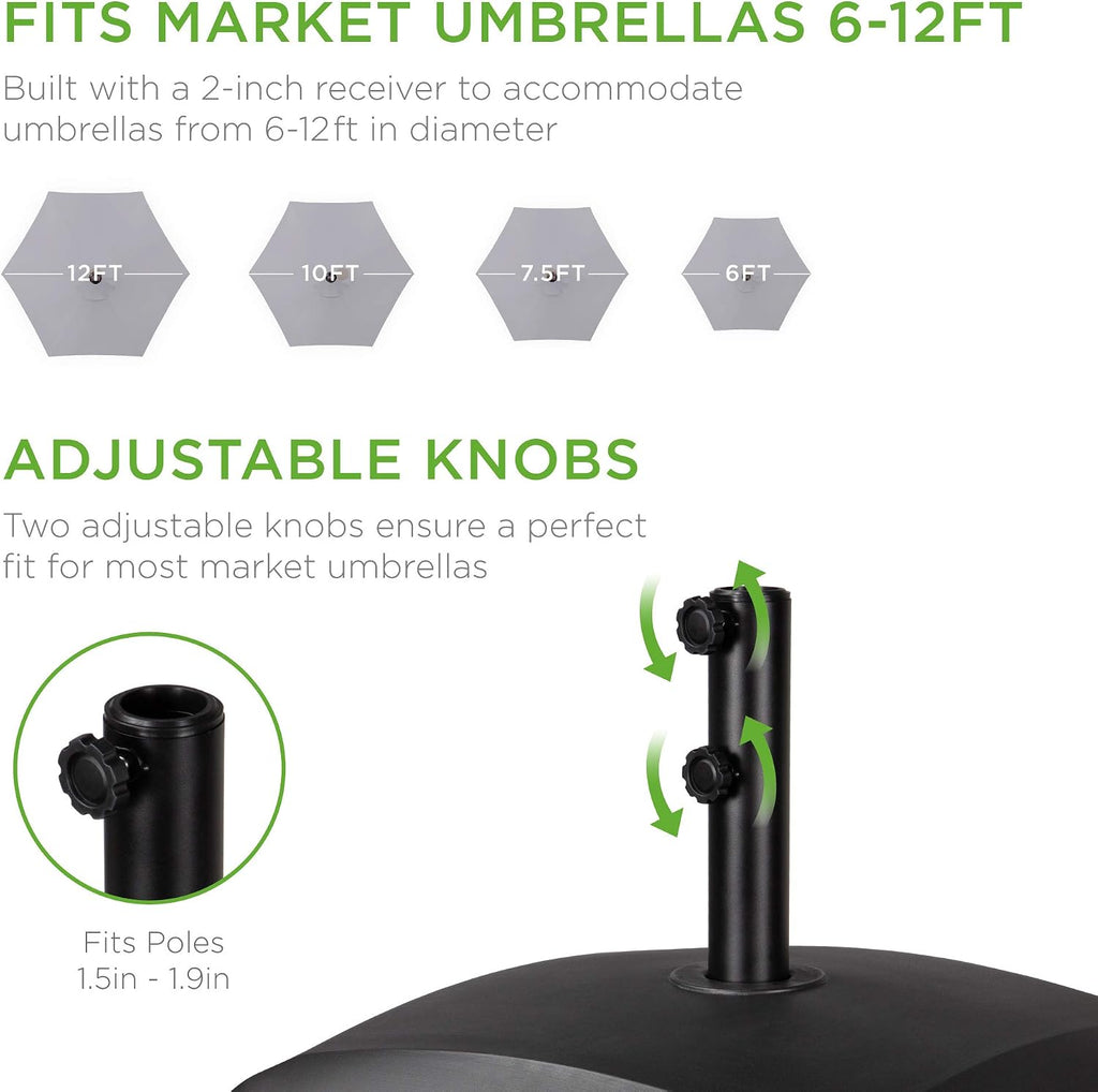 123lb Capacity Fillable Mobile Umbrella Base Heavy Duty Market Stand w/ 4 Wheels, 2 Locks, 2 Knobs - Black