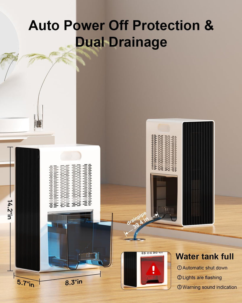 Dehumidifier for Home, 95 OZ Water Tank, (1000 sq.ft) Dehumidifiers for Bathroom Bedroom Basement RV with Drain Hose