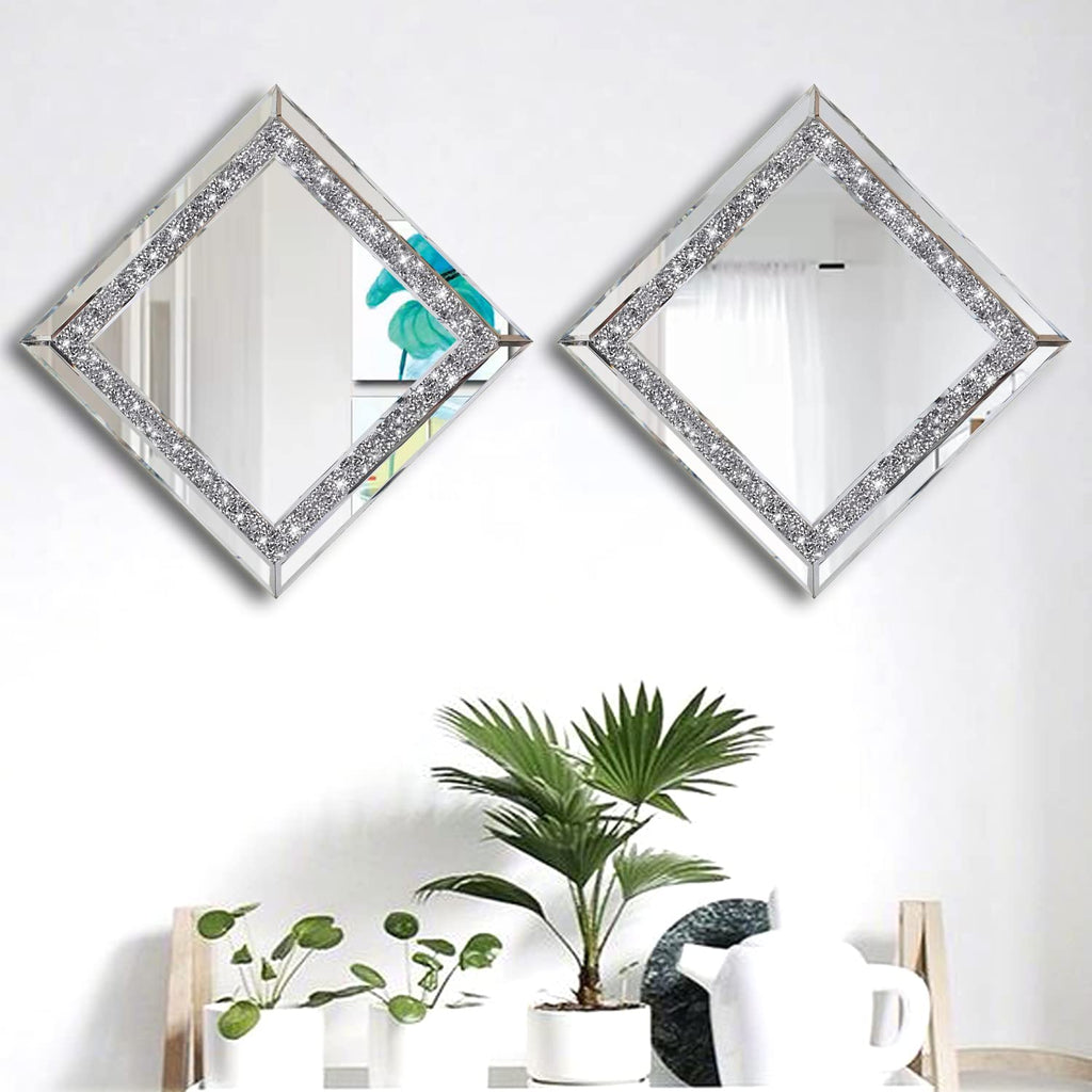 2PCS Crystal Rhinestone Diamond Wall Mirror.Brilliant Hand-Spliced Glass Mirror.Accent Decorative Mirror