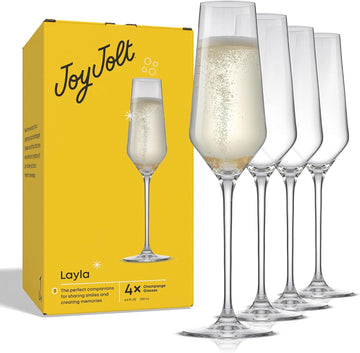 Champagne Glasses Layla Collection, Set of 4 - 6.7 oz Elegant Crystal Stemmed Champagne Flutes for Prosecco