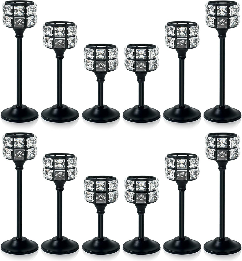 Crystal Metal Candle Holder, Square Crystal Beads Bling Tea Light Candlestick, Tall Votive Candelabra Elegant