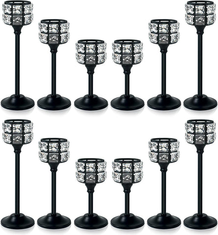 Crystal Metal Candle Holder, Square Crystal Beads Bling Tea Light Candlestick, Tall Votive Candelabra Elegant