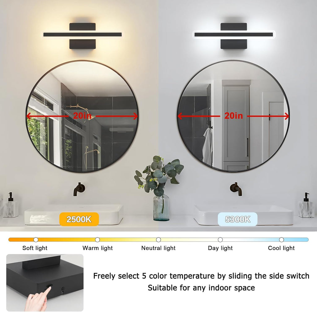 Black Vanity Lights , 5CCT Dimmable Bathroom Light Fixtures Over Mirror, Modern LED Vanity Light Bar Above Mirror
