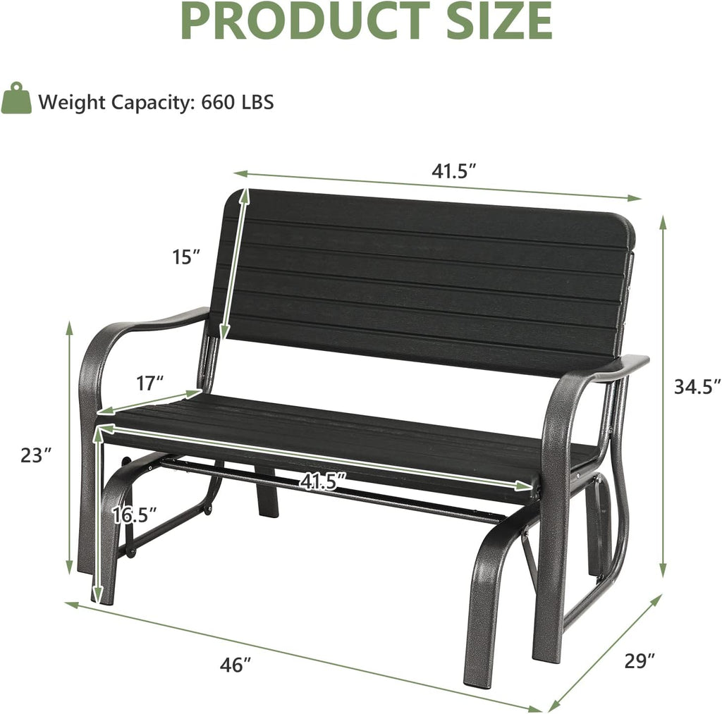 Outdoor Glider Bench, Porch Glider Loveseat Swing Bench with w/Steel Frame, 2-Seat Rocking Chair for Porch, Garden