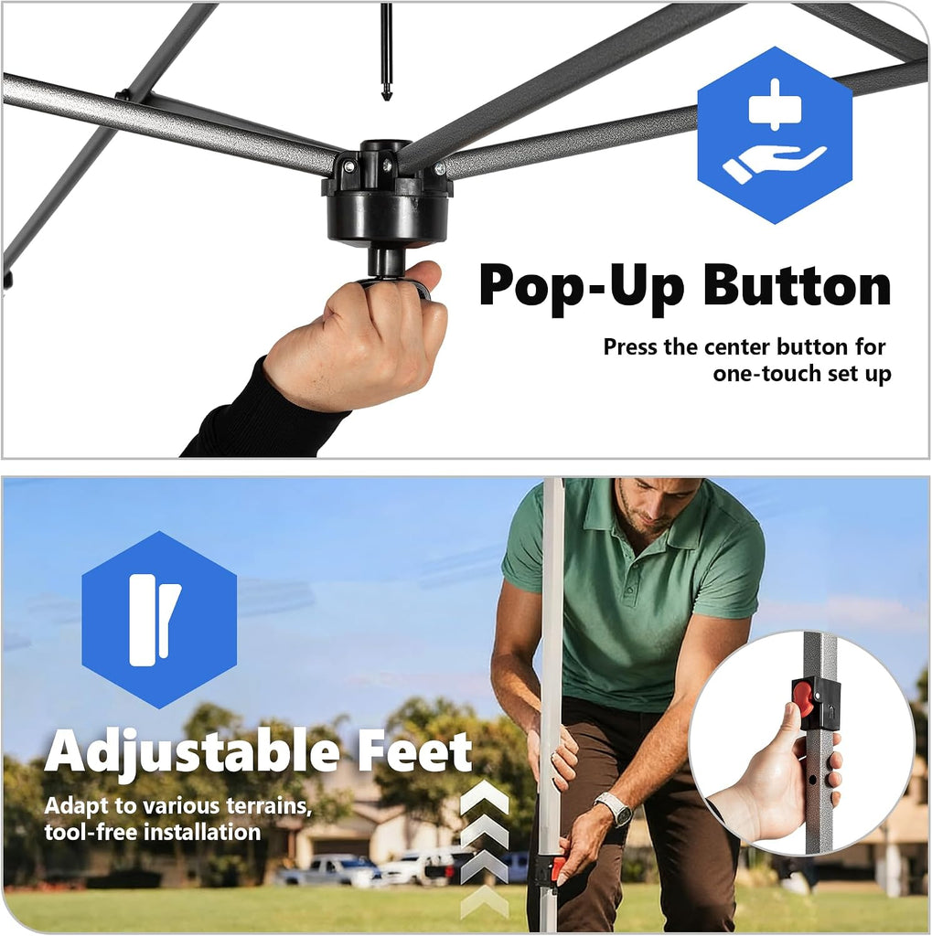10x10ft 1-Person Pop Up Canopy Tent, Heavy Duty One Push Setup Portable Outdoor Shelter Events Camping with Rolling