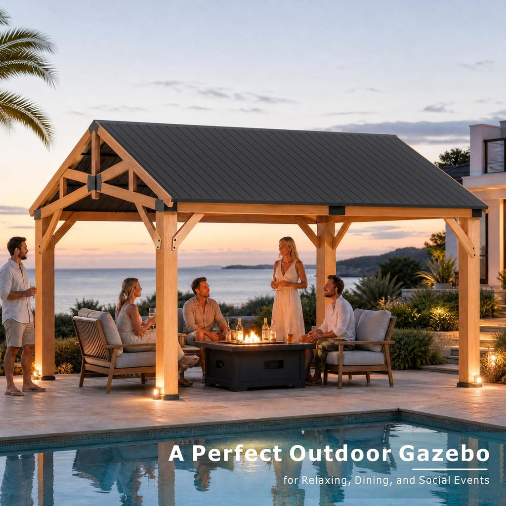 12' x 16' Cedar Wood Gazebo with Hardtop Galvanized Steel Roof