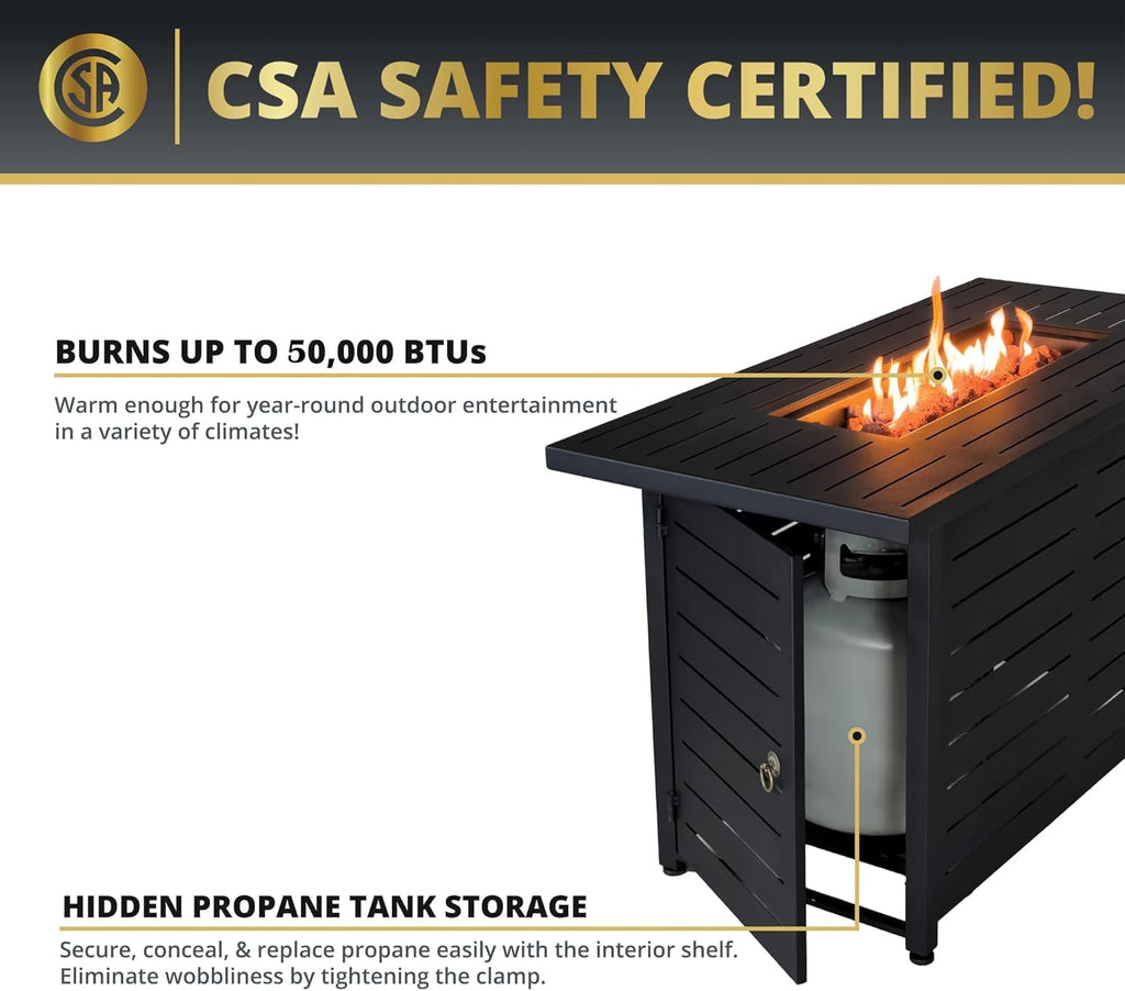 42" Outdoor Propane Fire Pit Table, Gas Fire Pits with Lava Rock Waterproof Cover and Removable Lid for Outside