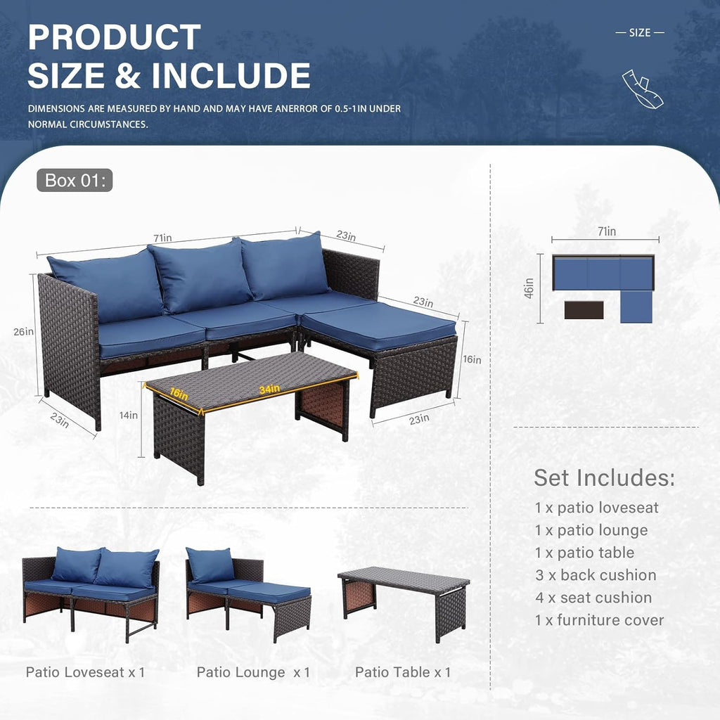 Outdoor Furniture Set 3 Piece Patio Set Patio Conversation Sets Outdoor Sectional Sofa Patio Loveseat Coffee
