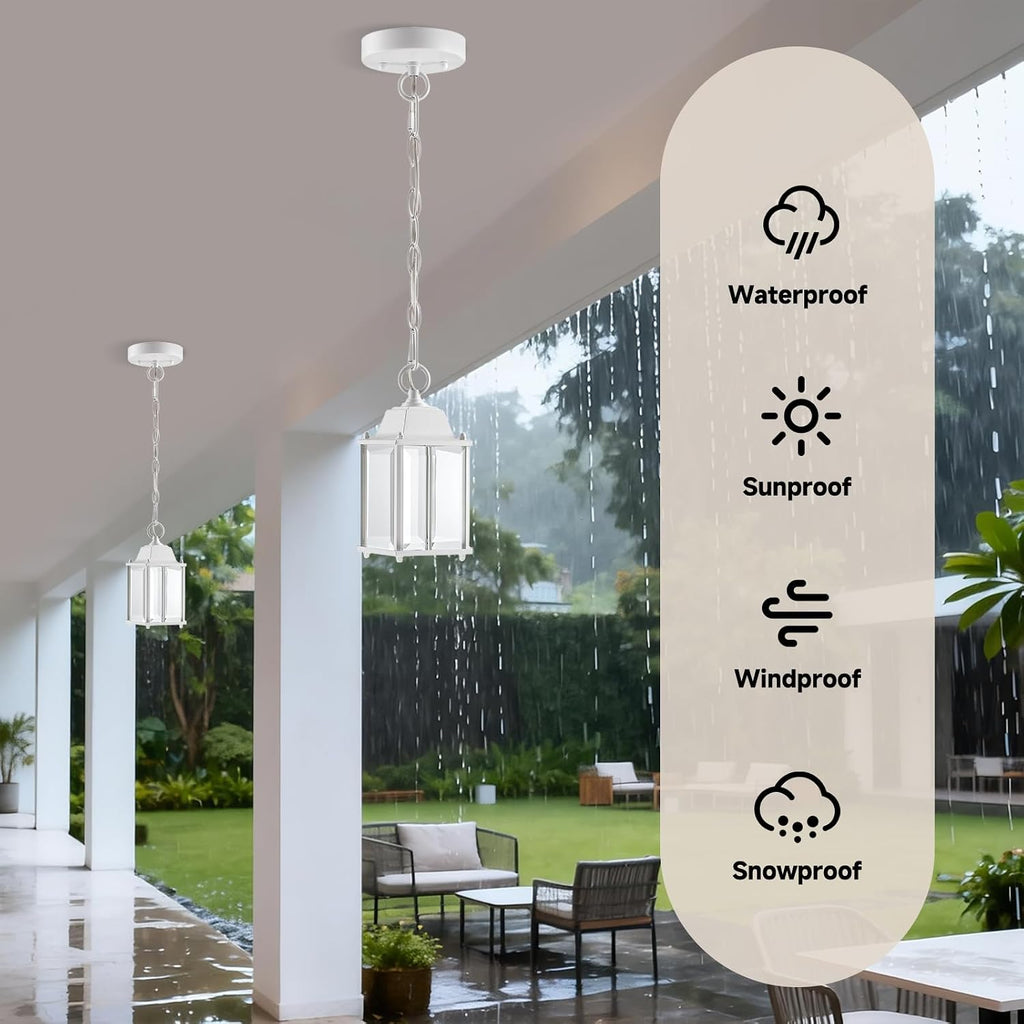 9 Inch LED Outdoor Pendant Lighting, White Exterior LED Hanging Pendant Light