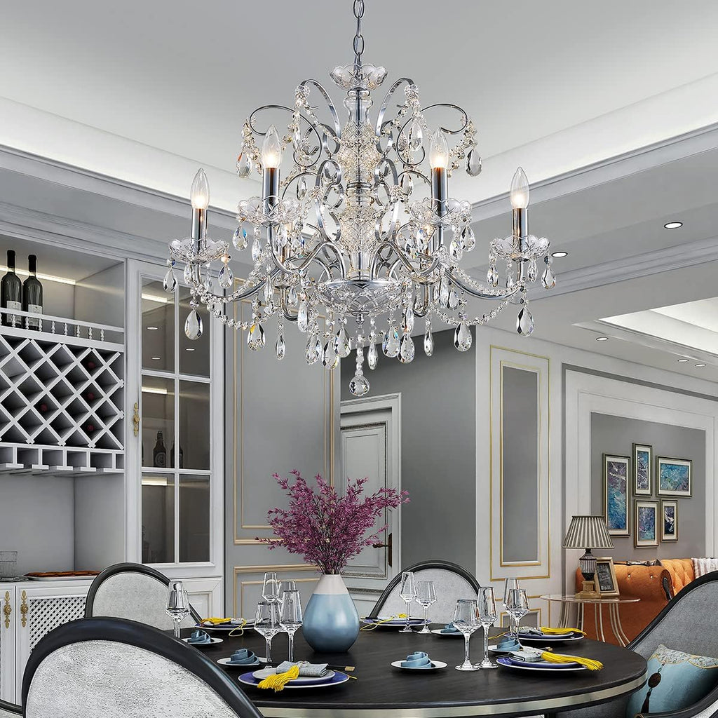 6-Lights Crystal Chandelier Crystals Raindrop Chandelier,Modern Crystal Pendant Light Fixture Modern Chandelier for Bedroom,Living Room,Dining Room,H22 X D24,Chain Adjustable