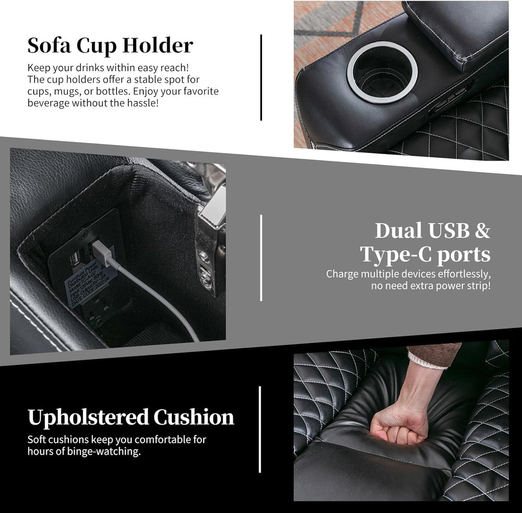 Home Theater Seating with USB Ports and Cup Holders