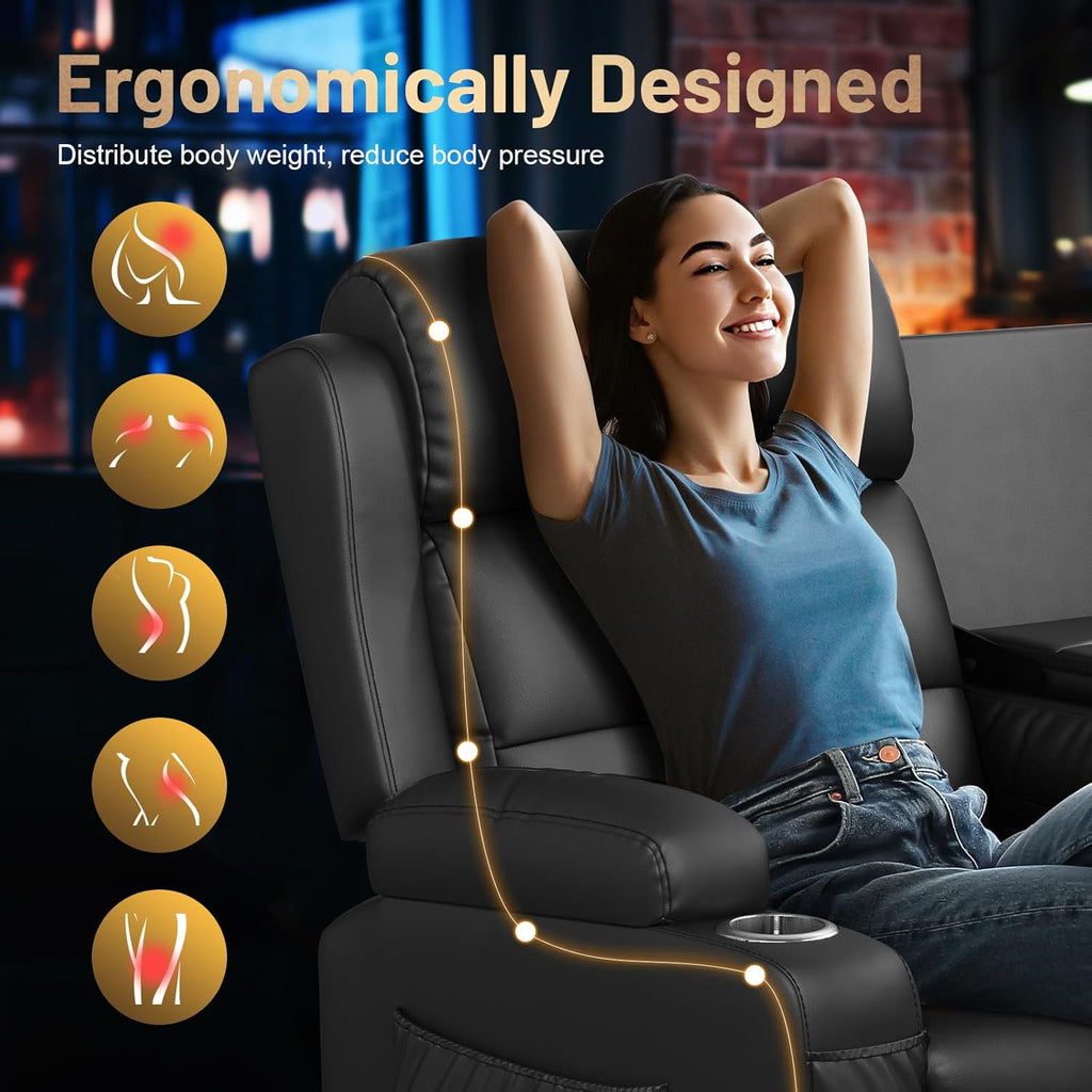 3-Seater Loveseat Recliner Sofa, Home Theater Seating Reclining Couch with Flip Middle Backrest
