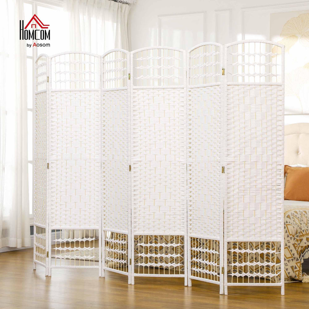 6 Panel Room Divider, Folding Privacy Screen, 5.6', White