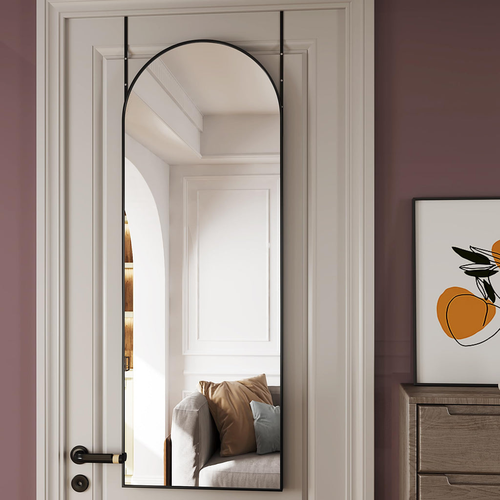 Arched Full Length Door Mirror 19"x51", High-Definition Shatterproof Glass with Protective Film, No-Drilling Hanging or
