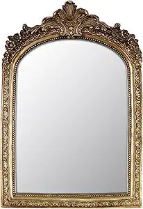 Small Decorative Arched Mirror, Vintage Gold Resin Frame, 6.8 x 10 Inches, Wall Or Tabletop (Vintage Gold, 6.8 x 10