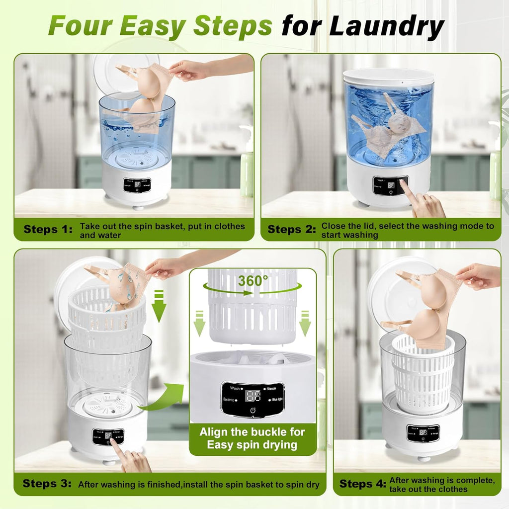 Portable Mini Washing Machine,4L Large Capacity Underwear Washing Machine,With blue Light and Dehydration Function