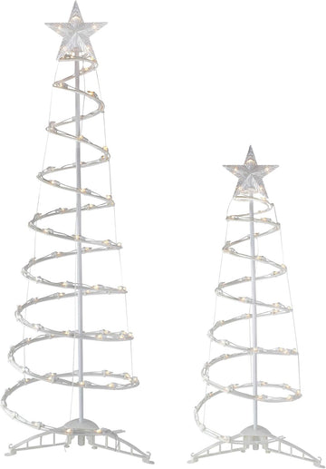 Lighted Spiral Outdoor Christmas Trees - 4' and 6' - Clear - Set of 2