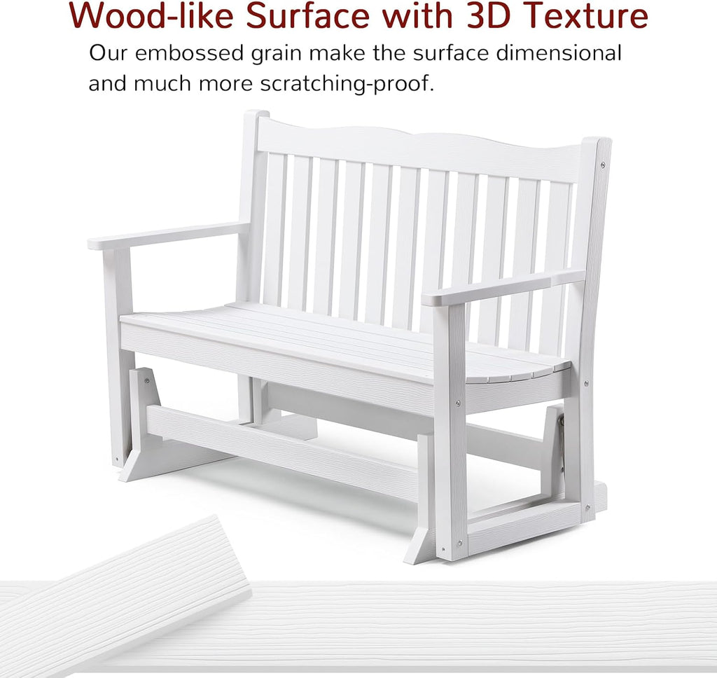 2 Person Outdoor Glider Bench, All-Weather Patio Glider with 800 lbs Weight Capacity, Never Fade or Rot Heavy Duty