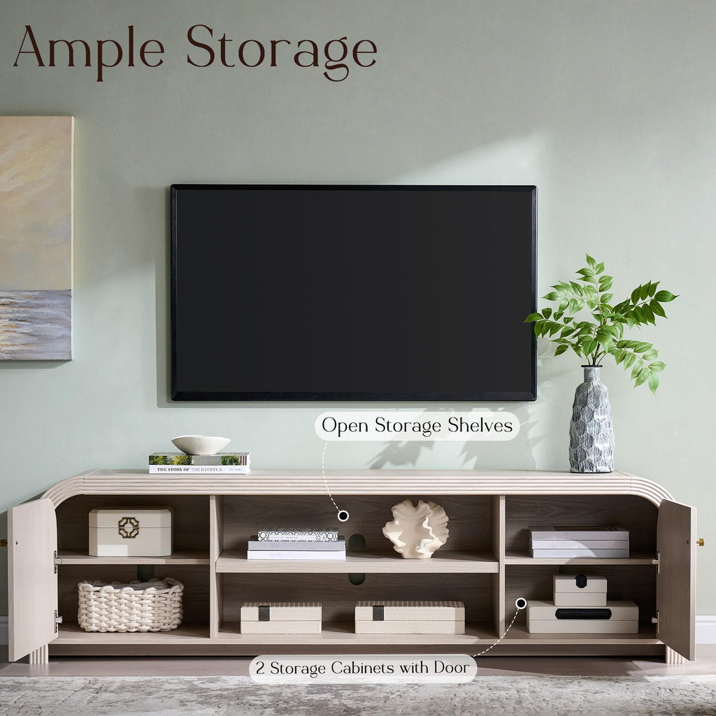 70" Modern TV Stand with Large Storage, White Alder