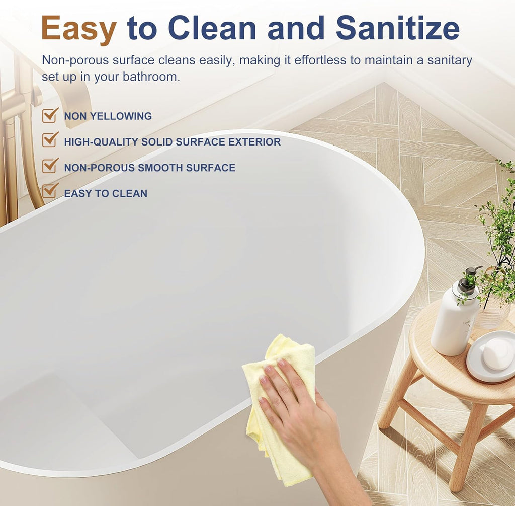 Solid Surface Japanese Soaking Tub, 39" Small Freestanding Bathtub, Stone Resin Deep Soak Stand Alone Tub for Small