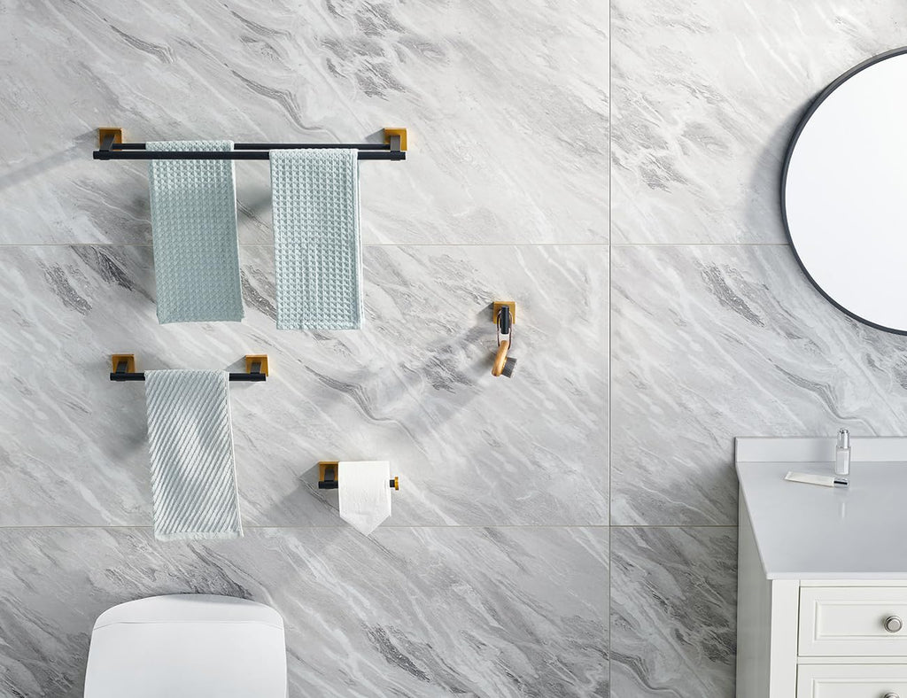 4-Piece Bathroom Hardware Kit Set Stainless Steel Wall Mount - Includes Double Towel Bar, Hand Towel Rack, Toilet