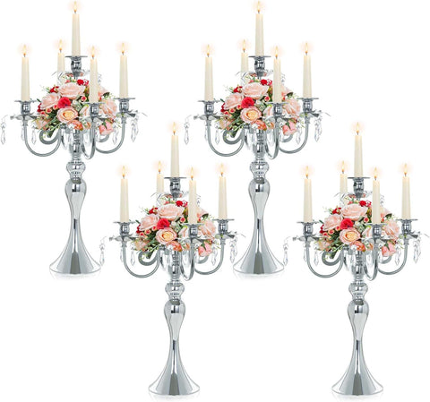 20.3'' Tall 5 Arm Silver Metal Candelabra Centerpiece for Table, Retro Table Centerpieces, Events, Home, Wedding