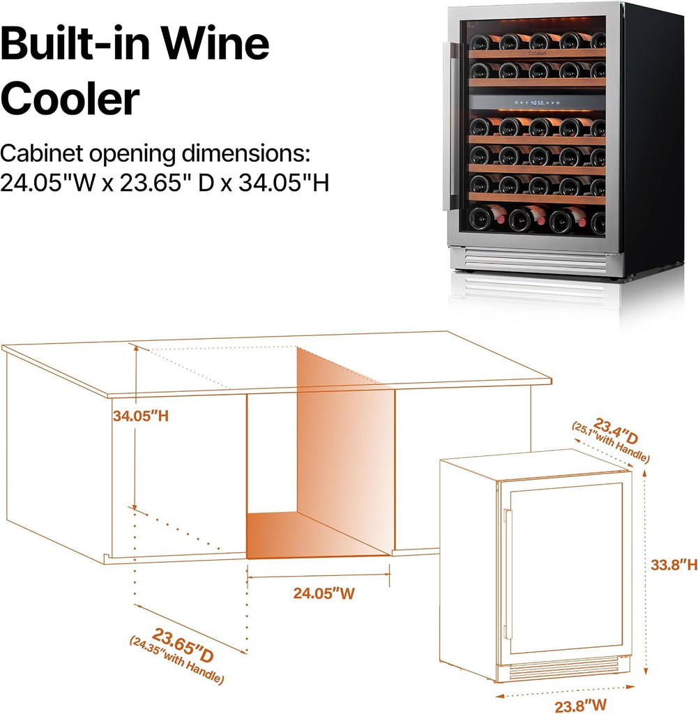 Wine Fridge & Cooler - 24 Inch 52 Bottle Wine Cooler Refrigerator, 40-65°F Dual Zone Wine Refrigerator Glass Door
