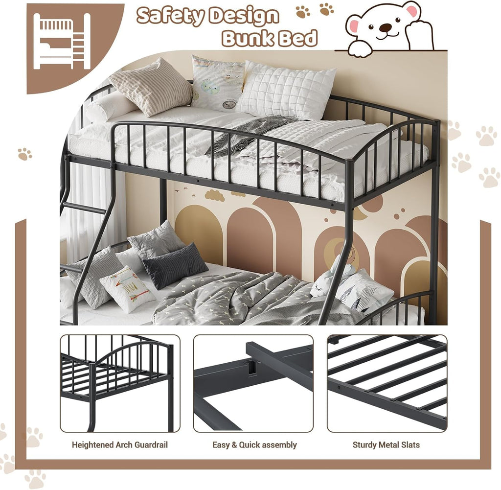 Bunk Bed Twin Over Full with Ladder and Arched Guardrail