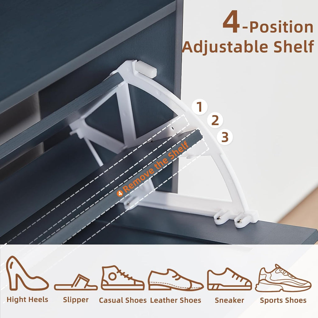 Shoe Cabinet Storage with 2 Flip Drawers Open Storage Layer Rack Narrow Organizer Slim Hidden Wood Shoe Cabinet