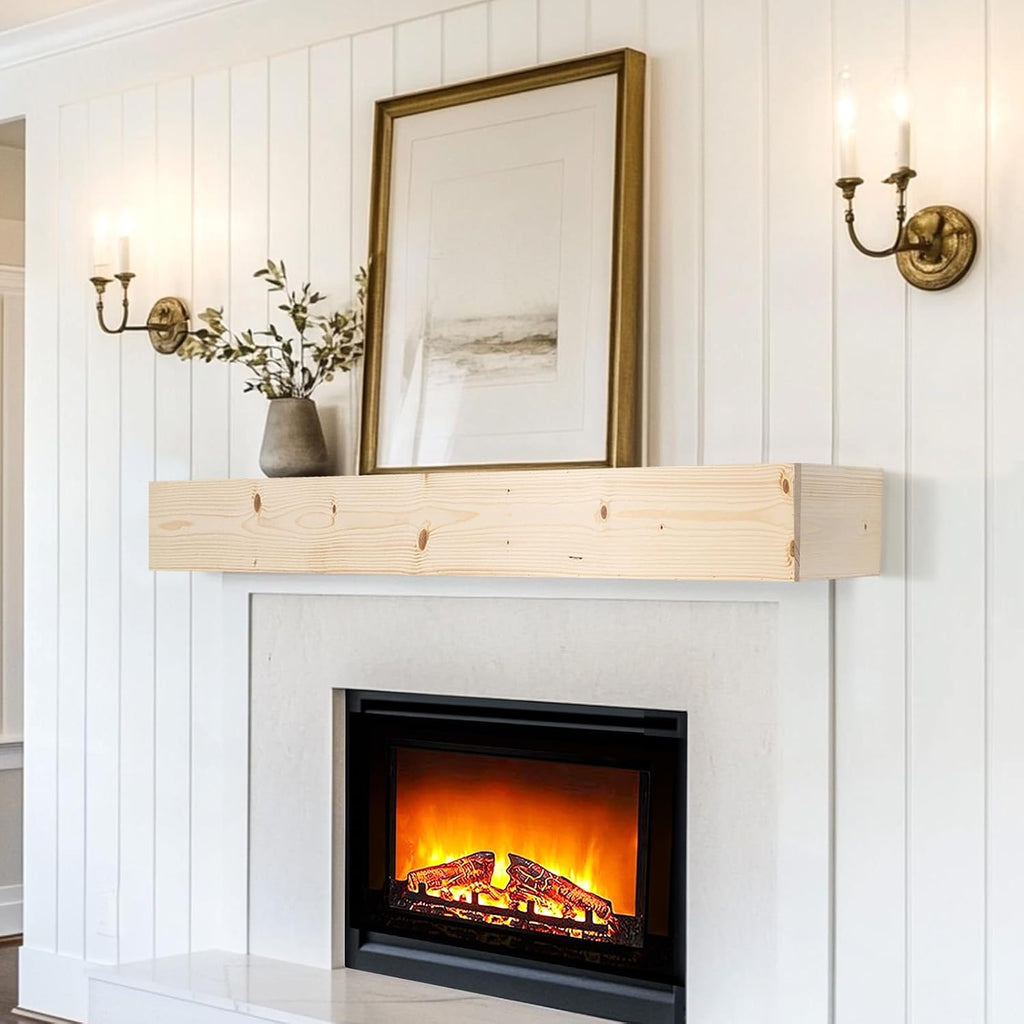 Fireplace Mantel Shelf, 56" Wooden Floating Shelf for Over Fireplace, Wall-Mounted Mantel Shelves, Decorative