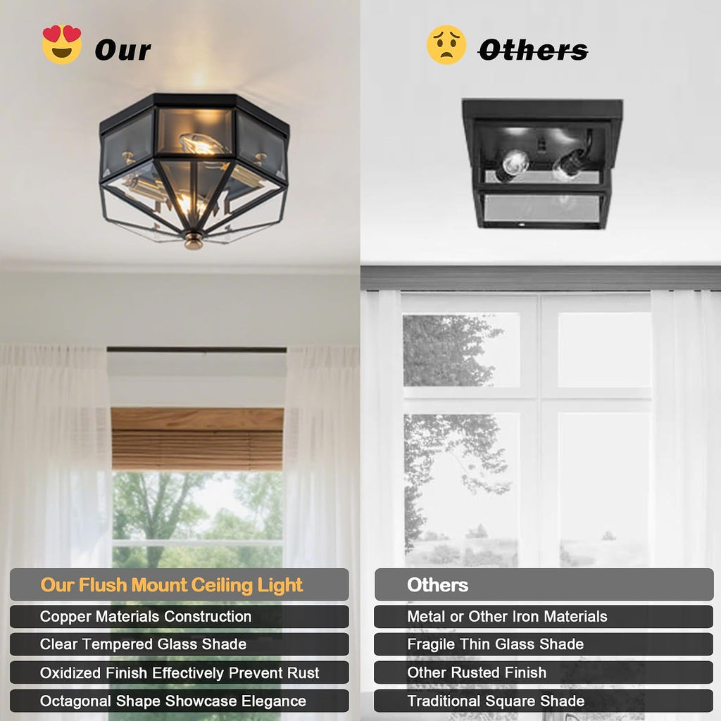Flush Mount Ceiling Light Fixture, 2-Light Copper Outdoor Ceiling Lights