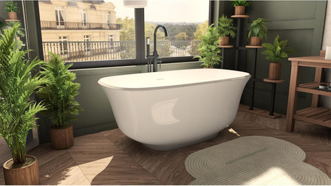 Elegance 59 in. L x 31 in. W x 23-5/8 in. H Freestanding Acrylic Bathtub, White Drain